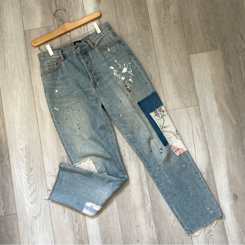 Urban Outfitters Jeans patchwork paint splatter womens Blue size 27 boho shabby